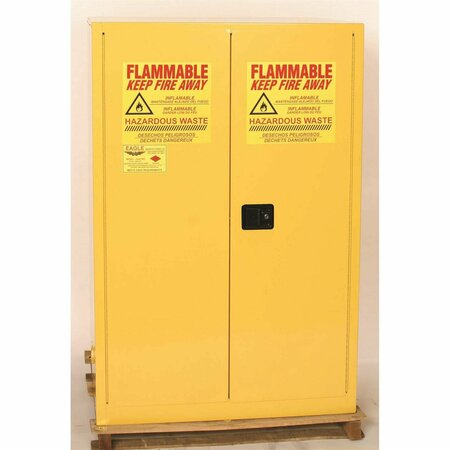 EAGLE FLAMMABLE AND/OR HAZWASTE CABINETS, YELLOW, 2-Dr Manual 2-30 Gal Vertical Drums, 1-shelf, 90 Gal HAZ1992